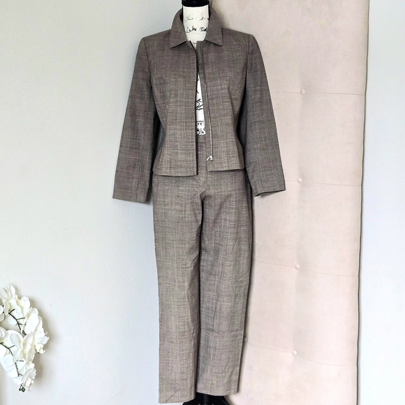 Unknown Pants - FLAWED* VTG 100% Wool WOOLMARK Glen Plaid Pantsuit, Zipper Blazer, Fully Lined